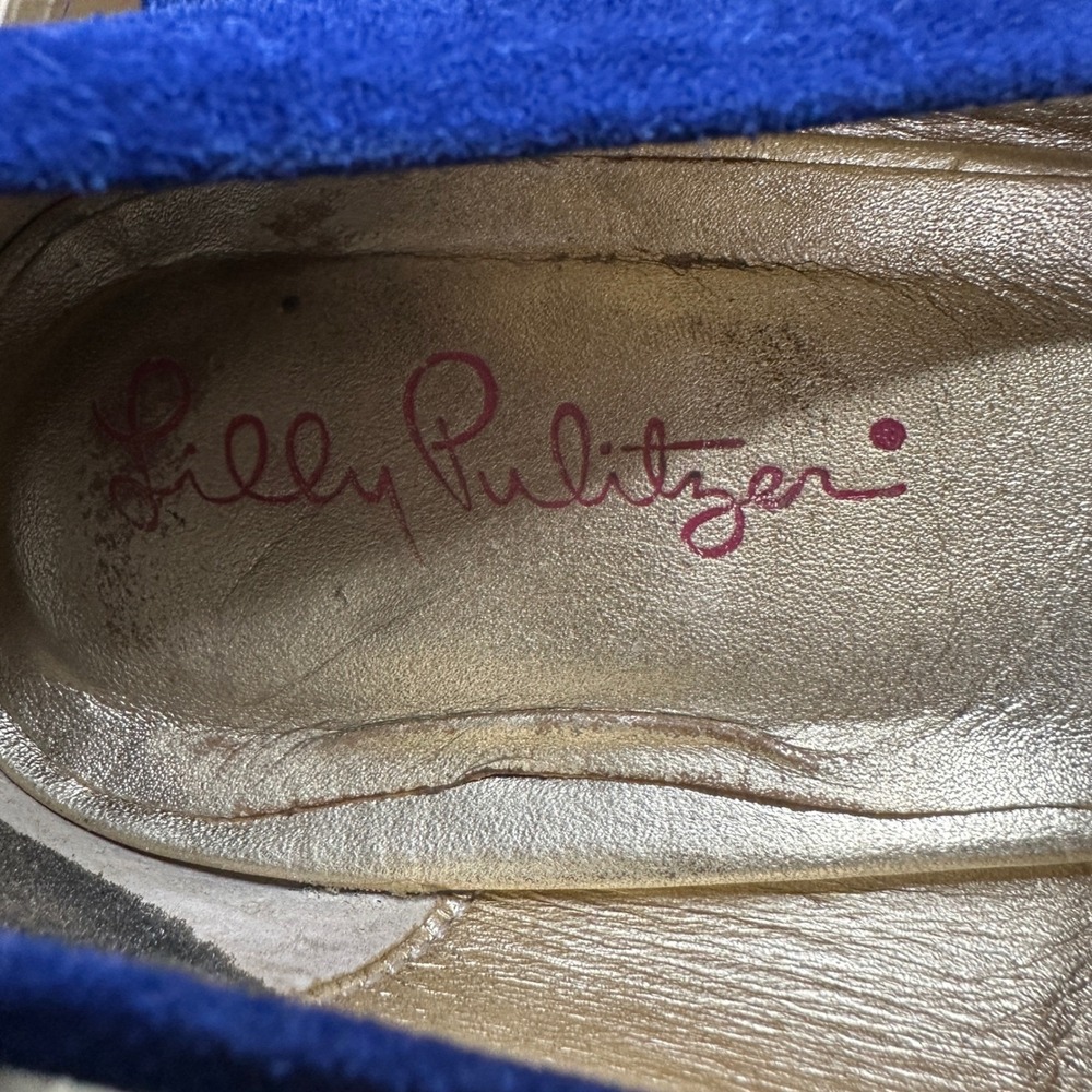 Lilly Pulitzer Womens Resort Wedge Chic Heels Blue 8.5M Peep Toe Suede Preppy - Picture 3 of 11